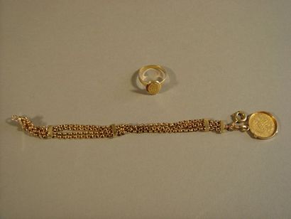 Bracelet à trois rangs en or jaune 18k orné...