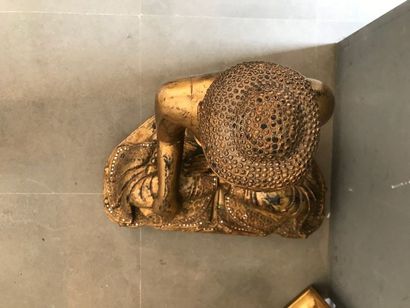 null Bouddha en bois sculpté et doré, incrustations, travail probablement birman