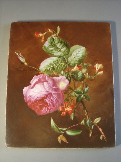 École FRANÇAISE de la fin du XIXe siècle Rose
Peinture sur plaque de porcelaine 32,5...