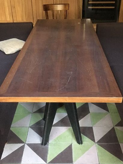null Table de salle à manger rectangulaire en bois à double piètement quadripode