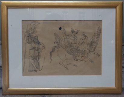 null Ensemble de deux dessins:
- Athéna et Pégase
Mine de plomb
19 x 29 cm à vue
-...