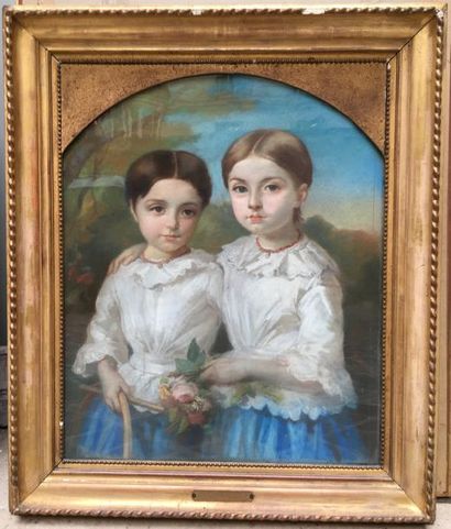 Attribué à Bernard Charles CHIAPORY (XIXème siècle). Les deux soeurs au bouquet de...