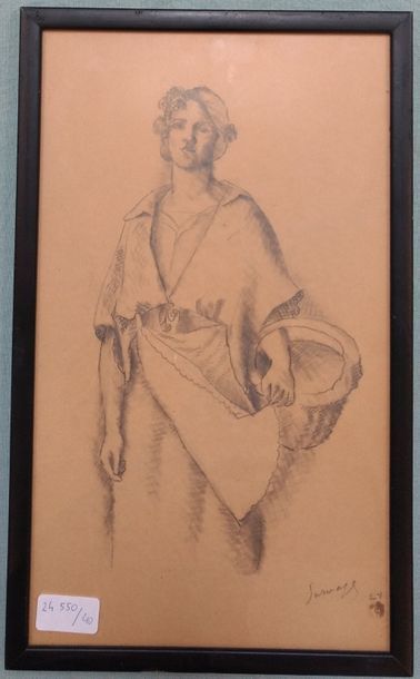 LEOPOLD SURVAGE (1879-1968)? Portrait de femme
Crayon sur papier 38,2 x 22,3 cm à...