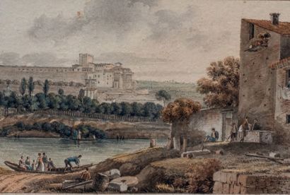 Victor-Jean NICOLLE (Paris 1754-1826) Deux vues de Rome: palais du Vatican et Forum
Aquarelle,...