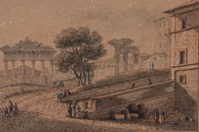 Victor-Jean NICOLLE (Paris 1754-1826) Deux vues de Rome: palais du Vatican et Forum
Aquarelle,...