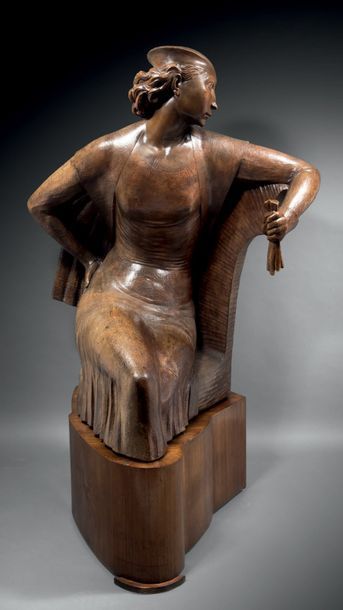 Ferdinand WYNANTS (1877-1955) Conversation
Sculpture en bois vernissé. Taille directe.
Signée.
H....