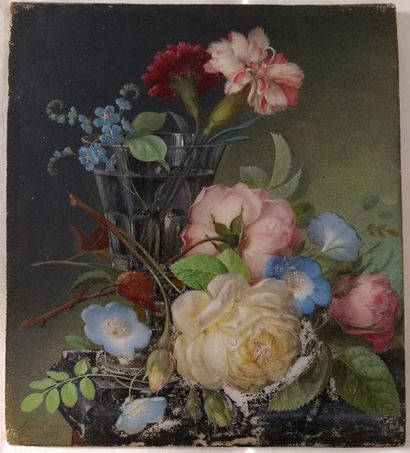 Joseph Napoléon FRANCO (Paris 1811-?) Bouquet de fleurs
Marbre 18,5 x 16,5 cm
Signé...