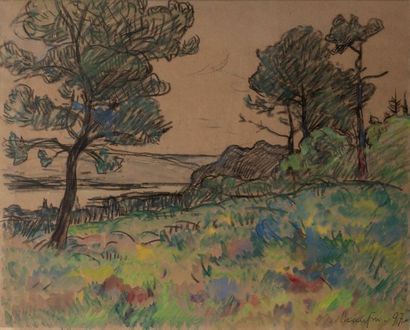 Maxime MAUFRA (1861-1918) Rivière en Bretagne
Fusain, gouache et aquarelle sur papier
Signé...