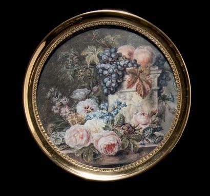 Gérard van SPAENDONCK (1746-1822) Nature morte au vase rempli de fruits, un jeté...