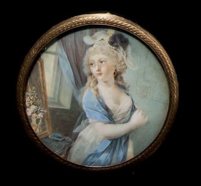 F. X.-Ludwig HOHR (1766?-1848) Portrait de jeune fille devant son miroir, vêtue d'une...