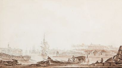 PIERRE OZANNE (1737-1813) Port de Brest, Vue du fond de l'arsenal
Port de Brest,...