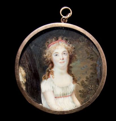 Lié-Louis PÉRIN-SALBREUX (1753-1817), attribué à Portrait de jeune fille en robe...