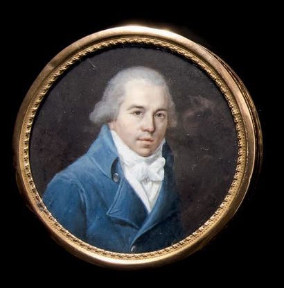 Pierre ROUVIER (Aix, vers 1742-1815) Portrait d'un jeune homme à la redingote bleue...