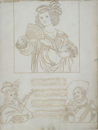 null MANUSCRIT. - CHANSON. Un feuillet de vélin (390 x 305 mm) provenant d'un recueil...