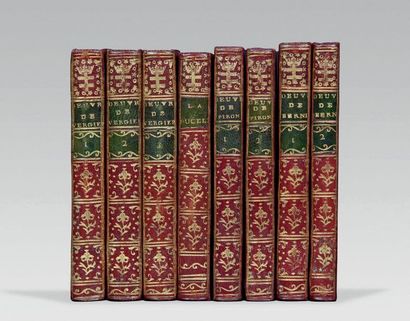 null CAZIN. - Ensemble 24 volumes in-18, maroquin rouge, triple filet doré, dos lisse...