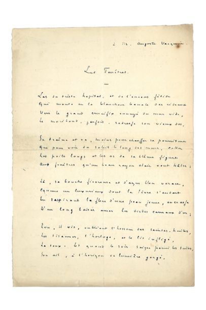 MALLARMÉ (Stéphane). Les Fenêtres. Poème autographe, signé Stéphane Mallarmé, avec...