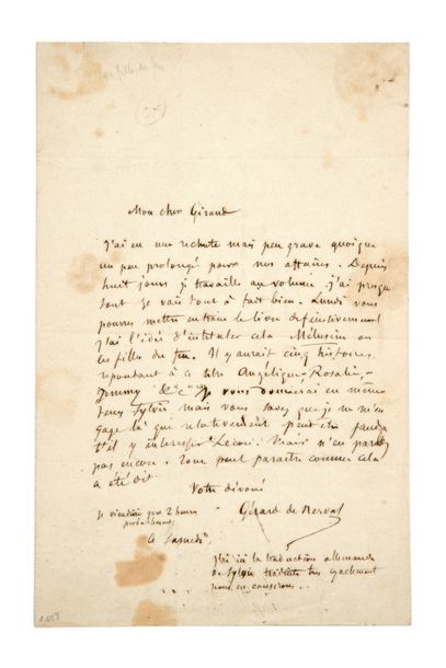 NERVAL (Gérard de). Lettre autographe signée à son éditeur Daniel Giraud, [Passy,...