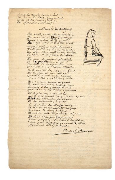 NOUVEAU Germain. L'Enfant pâle. Les Colombes. Musée des Antiques. Trois poèmes autographes,...