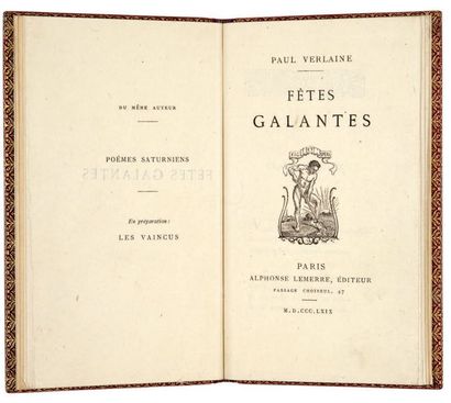 VERLAINE (Paul). Fêtes galantes. Paris, Alphonse Lemerre, 1869. Petit in-12, maroquin...