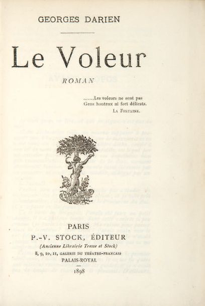 DARIEN (Georges). Le Voleur. Roman. Paris, P.-V. Stock, 1898. In-12, demi-maroquin...