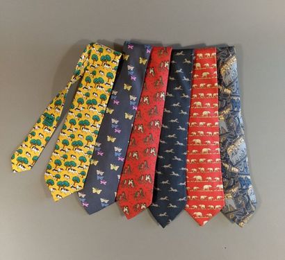 null HERMES Lot de 6 cravates à motifs animaliers