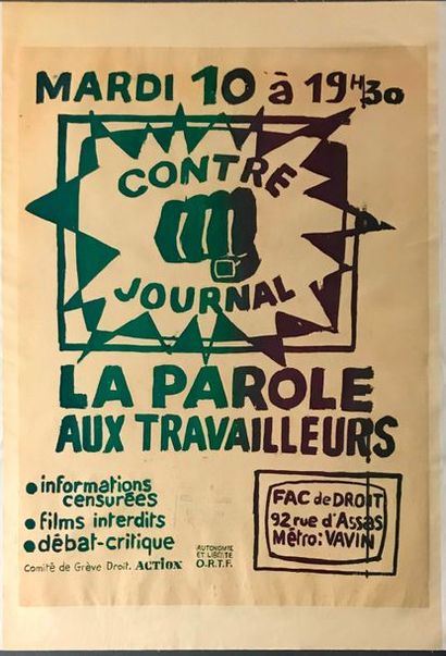 null Contre-journal. La parole aux travailleurs. 

Affiche entoilée 

Tampon Atelier...