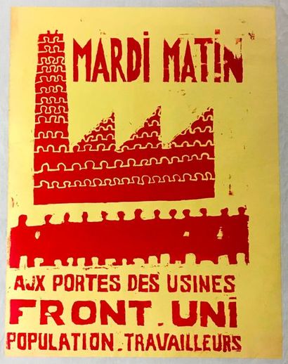 null Mardi matin aux portes des usines, front uni. Population - Travailleurs. 

Affiche...