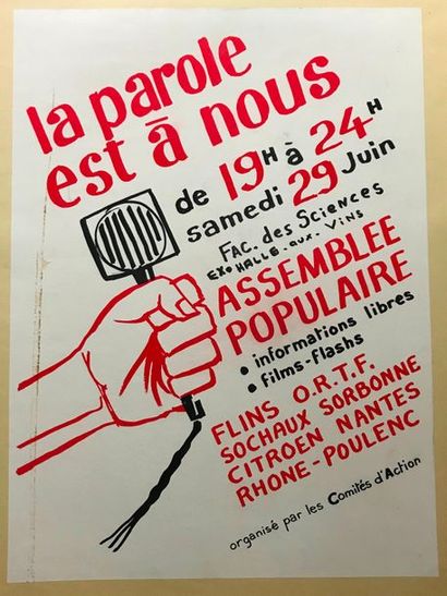 null La parole est à nous. 

Affiche entoilée 

61,5 x 45 cm 

Longue éraflure et...