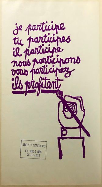 null Je participe [...] ils profitent. 

Affiche entoilée 

Tampon Atelier Populaire...