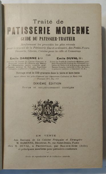 DARENNE (Émile) et Émile DUVAL Traité de pâtisserie moderne, guide du pâtissier traiteur....