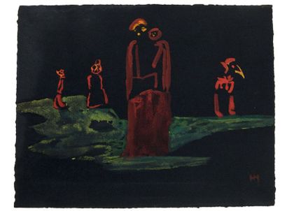 MICHAUX Henri Personnages. Gouache originale sur fond noir signée. Circa 1937-1939....