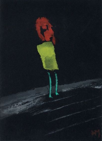MICHAUX Henri Gouache originale sur fond noir signée.
Circa 1937-1939. 14,5 x 10...