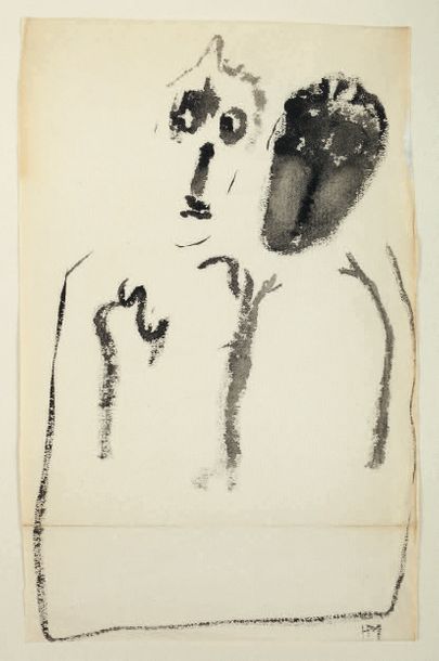 MICHAUX Henri Deux personnages.
Lavis original signé. Circa 1946. 21,5 x 14 cm, sous...