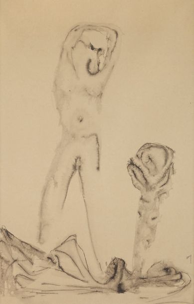 MICHAUX Henri * L'Homme à la rose, 1948. Aquarelle, encre de Chine sur papier, signée...