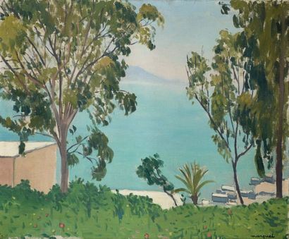 Albert Marquet (1875-1947) La plage vue à travers les Eucalyptus
Huile sur toile
Signée...