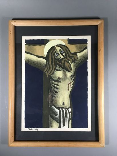 null ANDRE FOY Christ en croix Gouache sur papier 32 x 23,5cm Signé en bas à gau...