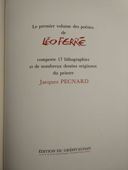 null JACQUES PECNARD - LEO FERRE. Poésies. Seyssinet-Pariset, Editions du Grésivaudan,...