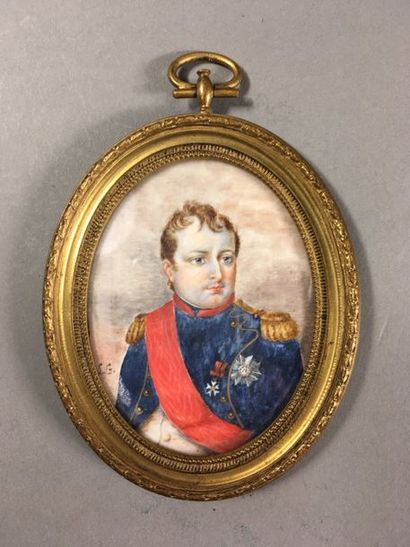 null Ecole française du XIXe siècle Napoléon Ier de trois quarts vers la droite Miniature...