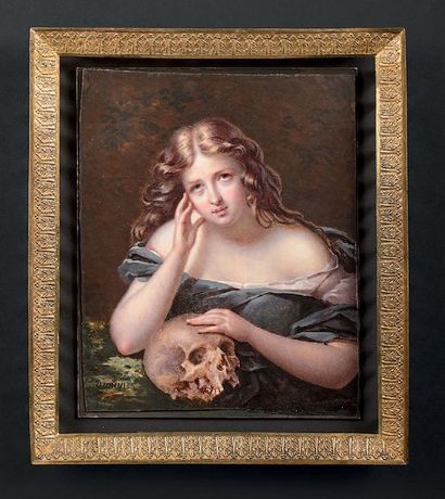 JEAN-PIERRE DROUIN (1782-1861) Portrait de Marie-Madeleine pensante
Miniature rectangulaire...