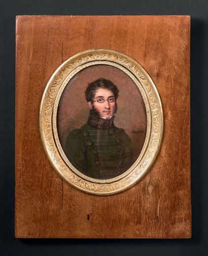 JEAN-PIERRE DROUIN (1782-1861) Autoportrait de l'artiste aux lunettes
Miniature ovale...