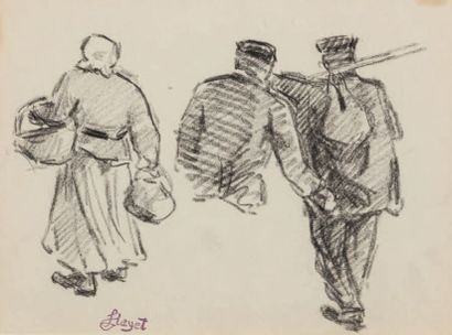 Louis HAYET (1864-1940) Étude de soldats et d'une paysanne 1889
Fusain sur papier
Portant...