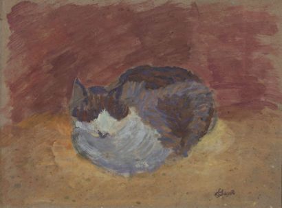 Louis HAYET (1864-1940) Le repos du chat
Huile sur carton
Portant le cachet d'atelier...