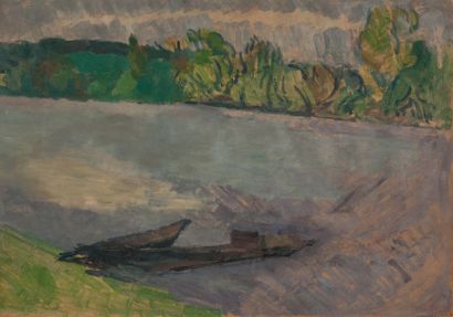 Louis HAYET (1864-1940) Barques, les bords de l'Oise 1895-1898
Huile sur carton
Portant...