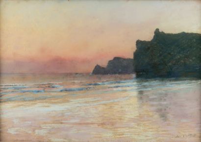 CHARLES COTTET (1863-1924) Bord de mer au soleil couchant
Pastel sur papier
Signé...