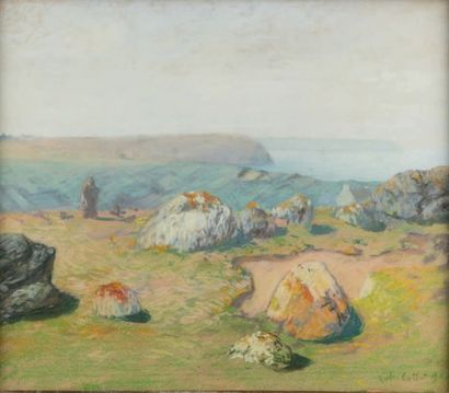 CHARLES COTTET (1863-1924) Bretagne, vue d'une falaise
Pastel sur papier 1891
Signé...