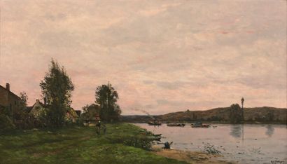 HIPPOLYTE CAMILLE DELPY (1842-1910) Paysage à la rivière
Huile sur toile
Signée en...