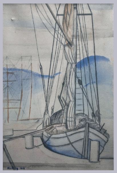 Moïse KISLING (1891-1953) Bateau au port, 1918
Aquarelle, fusain et mine de plomb...