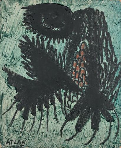 Jean-Michel Atlan (1913-1960) L'oiseau noir, 1945
Huile sur isorel
Signée et datée...
