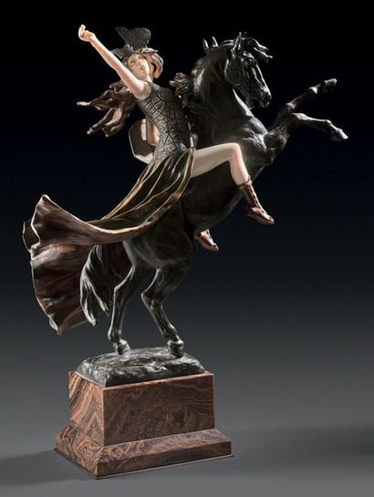 Louis CHALON (1866-1940) Walkyrie
Modèle créé vers 1900
Sculpture en chryséléphantine
Signé...
