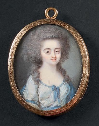 AUGUSTIN DUBOURG (1758-1800) Portrait de jeune femme en buste vers la droite
en robe...